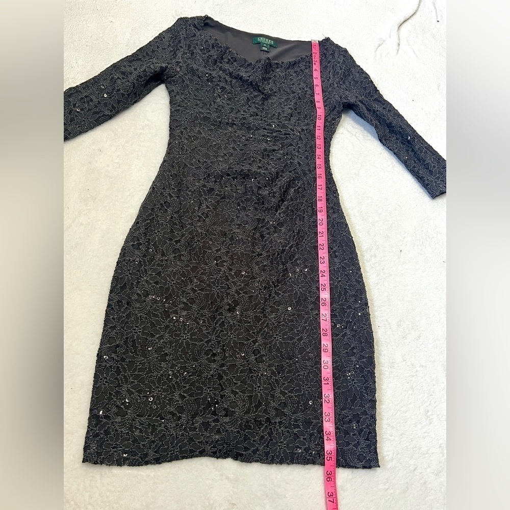 Ralph Lauren Charcoal Sequin Beaded Lace Dress - Size 6P - Picture 4 of 10
